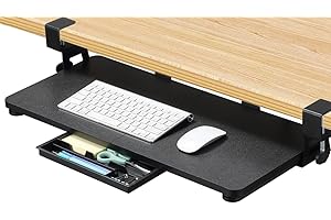 ETHU Keyboard Tray Under Desk, 26.77" X 11.81" Large Size Keyboard Tray with C Clamp-on Mount Easy to Install, Computer Keyboard Stand, Ergonomic Keyboard Tray for Home and Office (Black)