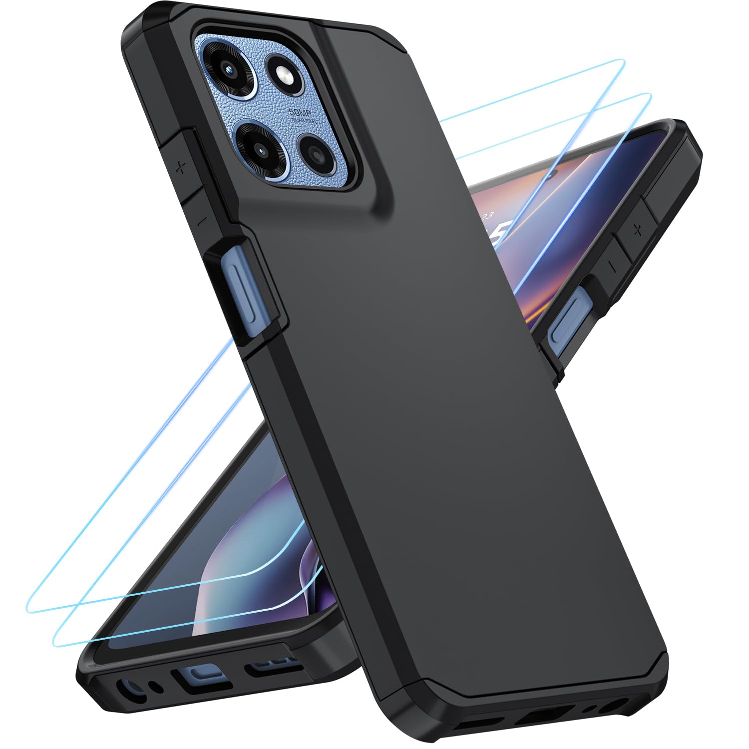 for Moto G 2026/2025 Case,Moto G Play 2026 Case with 2 HD Screen Protector,Military-Grade Shockproof Cover Phone Silicone Durable Armor 3 in 1 Case for Moto G 5G & G Play(Black)