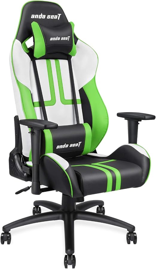 Anda Seat Viper Pro Gaming Chair Black, Green & White | Premium Office Chair with Lumbar Back Support Desk Chair | Ergonomic Backrest, Seat & Arm Height Adjustment Gaming Chairs AD7-05-BWE-PV :