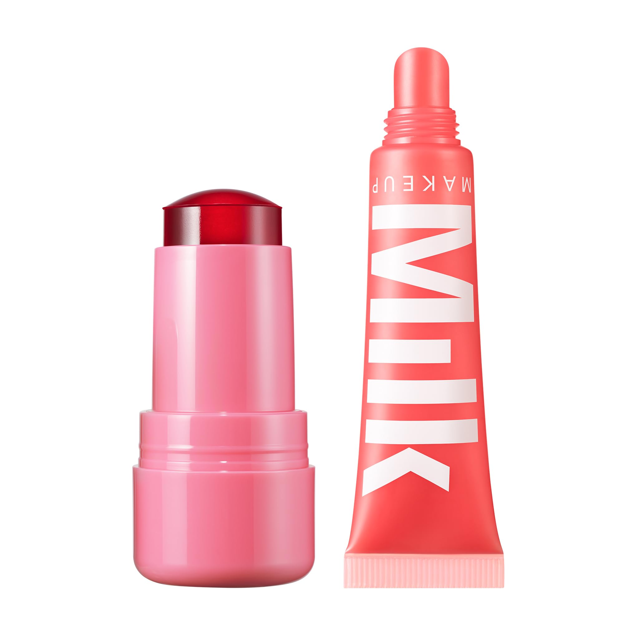 Milk Makeup Cooling Water Jelly Tint + Balmade Hydrating Lip Balm Set – Sheer Red Lip + Cheek Stain and Sheer Gloss with High-Shine Finish – Full Size Chill (Red) 0.17 oz + Werk Out (Dusty Rose) 0.4oz