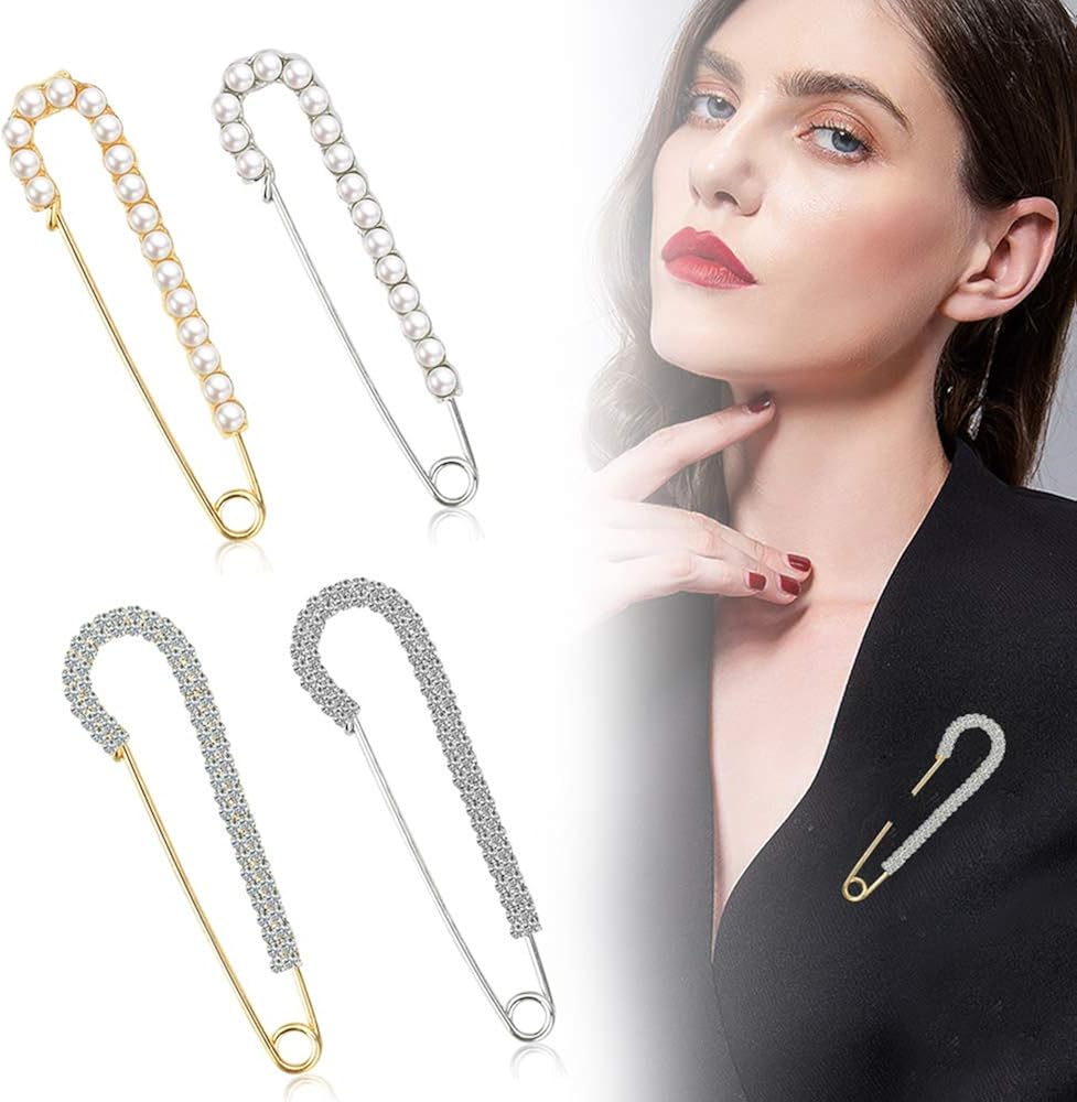 Perfetsell 4 Pcs Broches Para Ropa Mujer Plata Y Dorado Broches Con Perlas Y Diamantes Broches Para Ropa Modernos Broches Metalicos Imperdibles Grandes Bonitos Para Ropa Vestidos De Fiesta Chales Broches Y