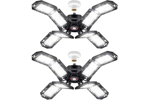 PINSAI LED Garage Light,Super Bright Screw in E26/E27 Ceiling Shop Work Lamp, 200W 20000 Lumen Deformable Basement Bulb Fixture with 8 Adjustable Panels, Lighting for Workshop, Attic