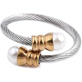 Dtexhif Pearl Cable Ring Adjustable Twisted Cable Wire Rings Jewelry for Women