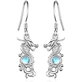 Chinese Dragon Earrings 925 Sterling Silver Moonstone Dragon Earrings for Women Chinese Dragon Jewelry Gifts for New Year