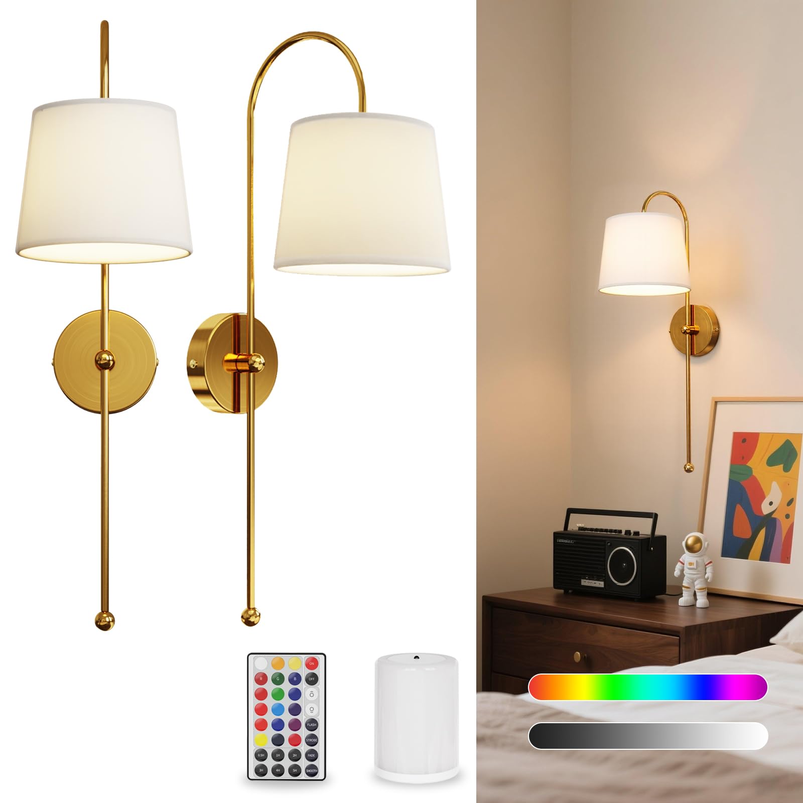 Photo 1 of Battery Operated Wall Sconce Set of 2, Rechargeable Wireless Wall Decor Sconces, Two Battery Powered Wall Lights