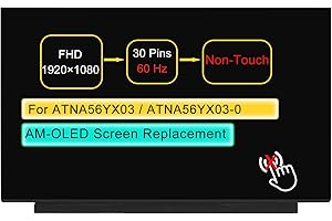 WARWOLFTEAM 15.6" Screen Replacement ATNA56YX03 ATNA56YX03-0 for ASUS VivoBook Pro 15 AM-OLED M3500 M3500QC M6500 K3500 X1505 FHD 1920 * 1080 30 pin AM-OLED Glossy Non-Touch Screen Display Panel