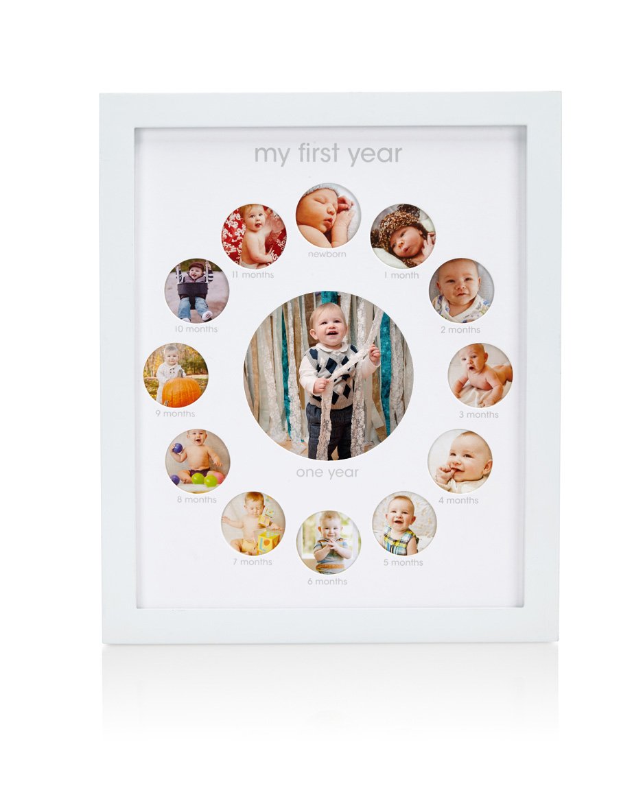 Pearhead First Year Baby Keepsake Photo Frame, Holds 13 Photos - Perfect Mothers Day or First Birthday Accessory, Creative Christening Gift, Baptism Keepsake