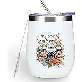 Cute Photographer Gifts Funny 12 oz Tumbler, Wine Tumbler Insulated Wine Glass with Lid, Cool Gifts for Photographers Photography Gift for Women Photo Lovers Coworker Friend Bestie Birthday Christmas