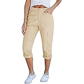 GRAPENT Cargo Capri Pants for Women High Waisted Relaxed Fit Elastic Knit Waist Casual Capris Trousers Cropped Pants