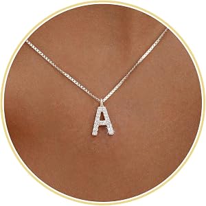 PRTGL Initial Necklaces for Women Cubic Zirconia Dainty A-Z Letter | 14K Gold Plated / White Gold Silver, Personalized A-Z Le