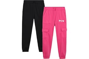 Real Love Girls' Sweatpants - 2 Pack Fleece Cargo & Basic Classic Jogger Sweatpants - Cozy Cargo Jogger Pants for Girls, 7-16