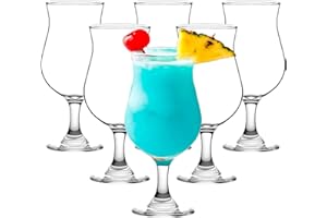 binsakao Hurricane Glasses Set of 6-395 Ml Milkshake Tall Cocktail Glasses for Mojito, Margarita, Sangria, Pina Colada Glass 