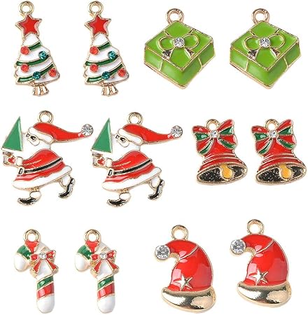 Amazon Dailymall 12xクリスマスギフトミックスエナメルクリスマスモチーフチャームペンダントdiyジュエリークラフト チャーム アクセサリートップ 通販