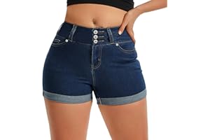 Pnadty Women's Summer High Waisted Stretch Denim Shorts Casual Folded Hem Jean Shorts