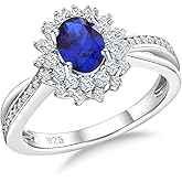 RANDES Oval Engagement Ring Sterling Silver/14K Gold Plated Sapphire/Emerald/Ruby/Aquamarine 2 Cttw Gemstone Halo Rings Split Shank Statement Rings for Women Size 6-10