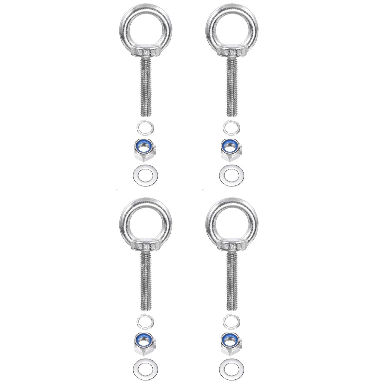 PATIKIL M8 x 50mm Lifting Shoulder Eye Bolt, 4Pcs 304 Stainless Steel Lifting Ring Threaded Eyebolt with Nuts Washers for Hanging Hammocks Articles