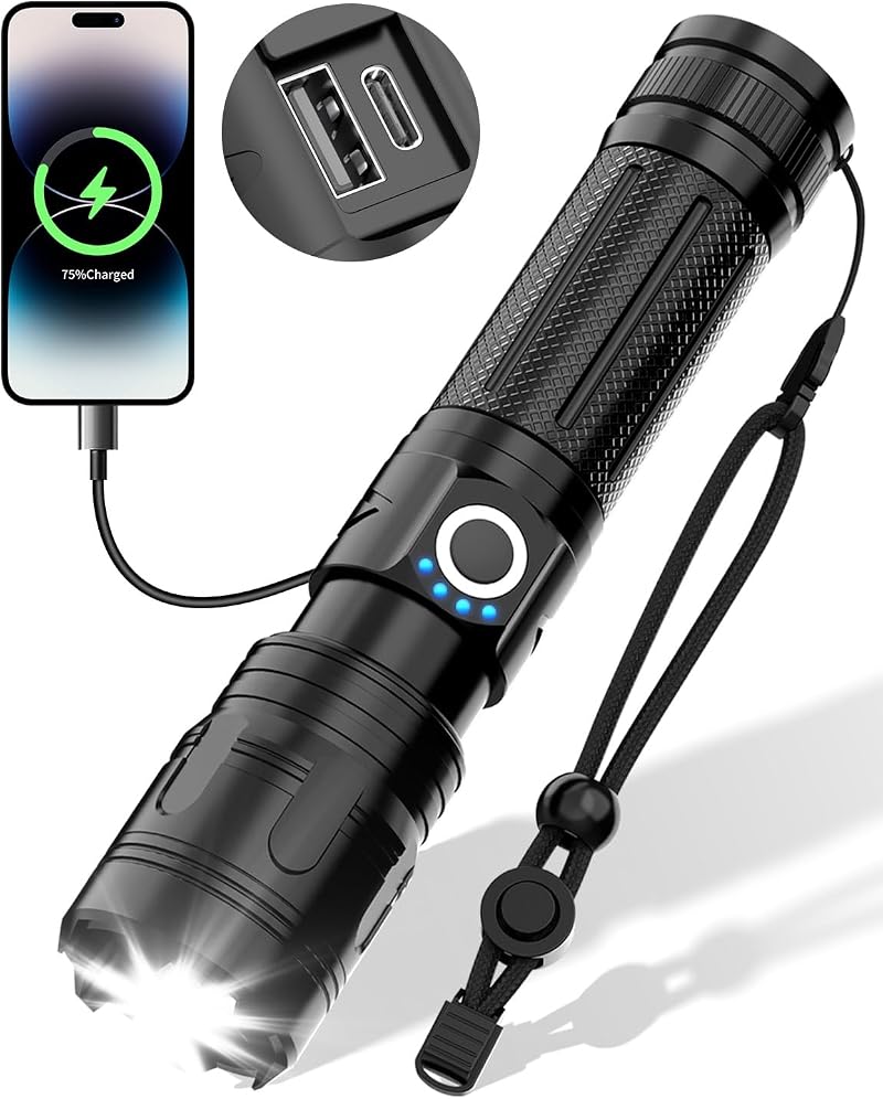Maxesla Rechargeable LED Torch 3000mAh Battery Super Bright IPX5 Waterproof 5