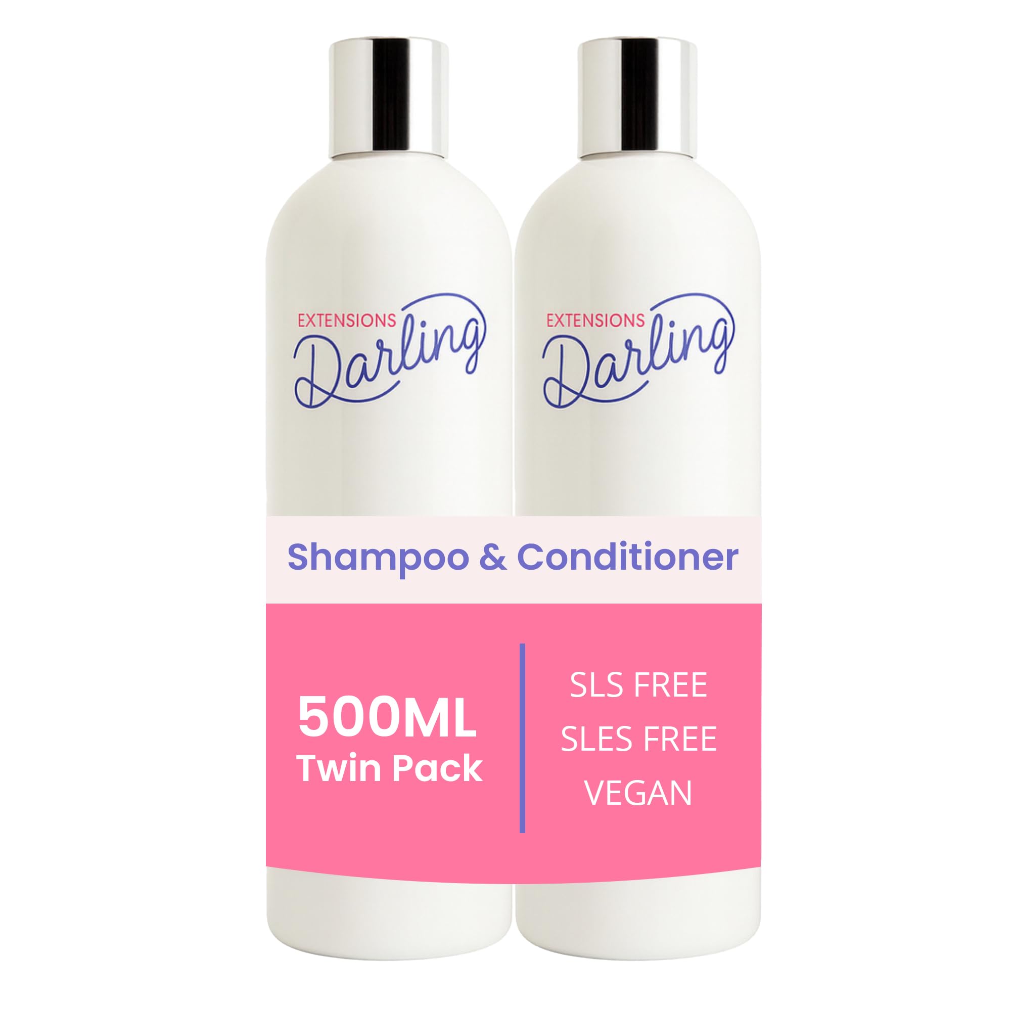 Extensions Darling Sulphate Free Shampoo & Conditioner Set, Perfect For Extensions, Colour Treated Hair & Keratin Treatment, Hair Extension Care, Vegan Friendly, Raspberry Scent (Twin Pack, 500ml x 2) — image 1