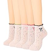 Campsis Women Ruffle Socks,Bow Casual Crew Socks, Breathable Frilly Ankle Sock