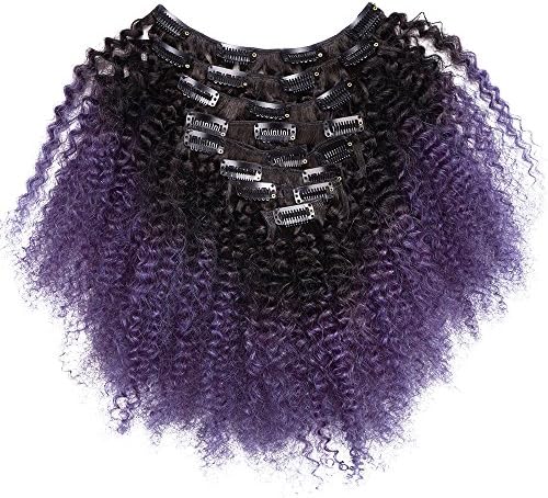 Veravicky Brazilian Ombre Color Clip in Hair Extensions 8A Grade Afro Kinky Curly Hair 18" 120G 10PCS/Lot (1B/Purple)