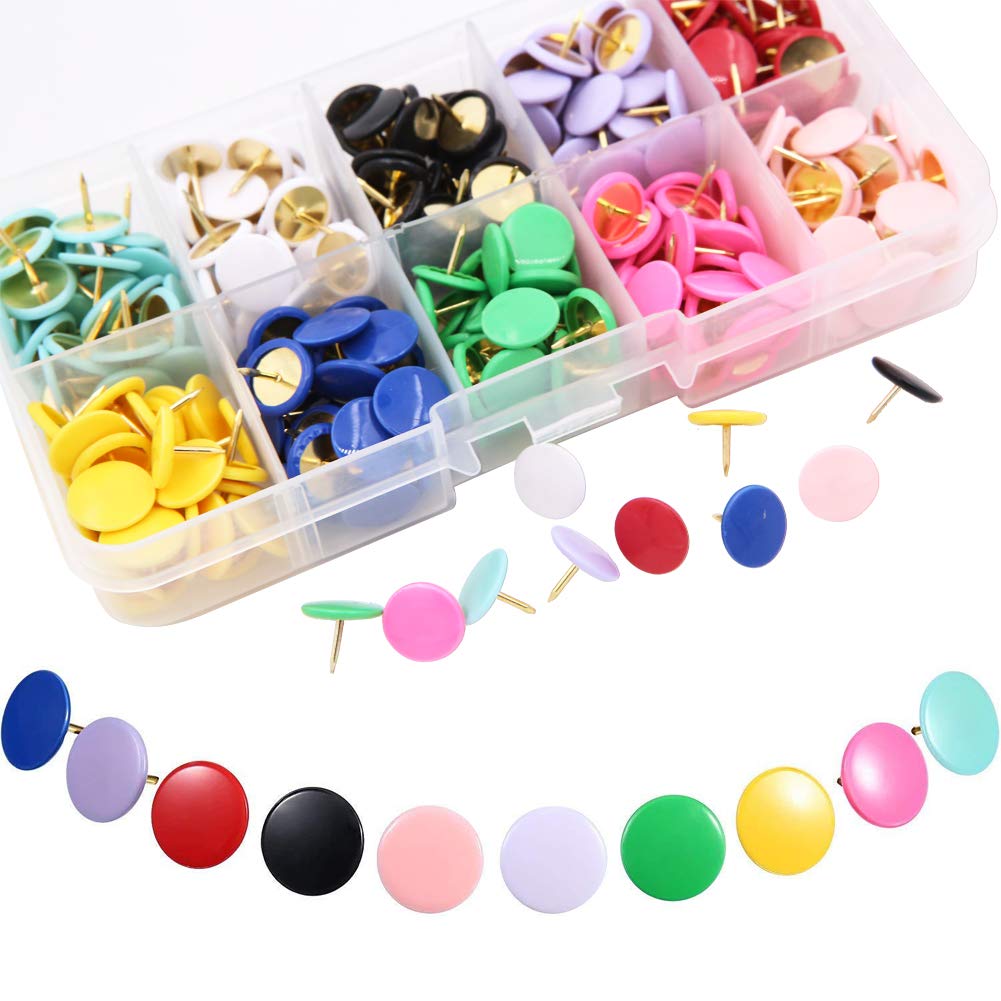 300 Pieces Colored Thumb Tacks,10 mm Round Push Pins Plastic Drawing Pins for Wall Map, Photos, Bulletin Board or Cork Boards,Office