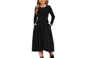 GRACE KARIN Girls Spring Long Sleeve Dresses Girl Casual Maxi Dress with Pockets Kids Formal Party Dress