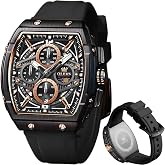 OLEVS Men Watches Business Dress Chronograph Big Square Analog Male Watch Silicone Strap Waterproof Date Gift Mens Wrsit Watch Silver