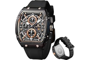 OLEVS Men Watches Business Dress Chronograph Big Square Quartz Analog Male Watch Silicone Strap Waterproof Date Gift Mens Wrsit Watch Silver