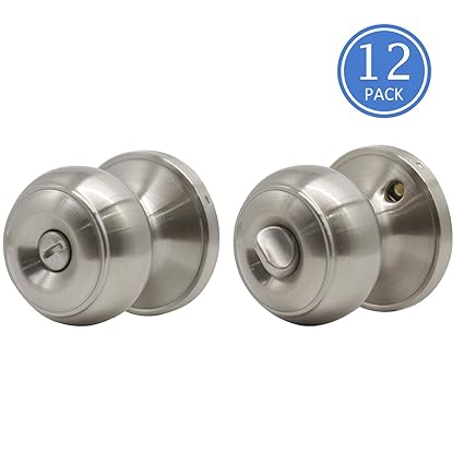 Contractor Pack Of 12 Privacy Door Handles Brushed Nickel Finish Interior Bed Bathroom Door Knob Sets With Removable Plate For Old Doors With Round
