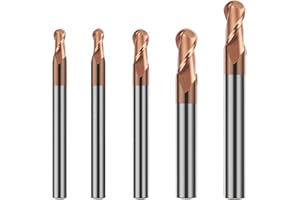 AYCHOLIZ 5PCS Ball Nose Carbide End Mill Set HRC55 CNC Cutter Router Bits 2 Flute Spiral Milling Tool Radius 1mm 1.5mm 2mm 3mm 4mm Milling Cutter