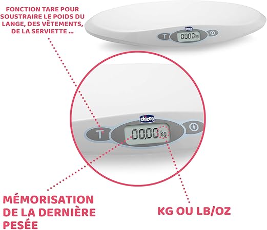 Chicco Balance Bebe Electronique Pese Bebe Avec Affichage Lcd Pour Les Nouveaux Nes De 30 G A Kg Suit La Croissance De Votre Enfant Memorise La Derniere Pesee Avec Fonction Tare