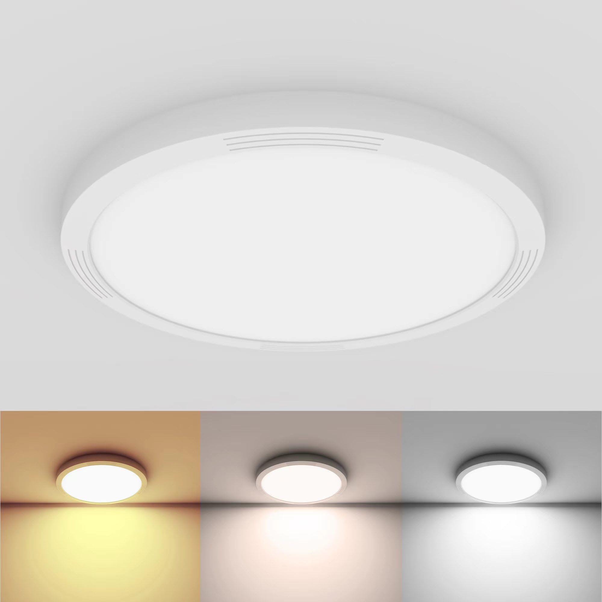 NAGETA 18W LED Ceiling Light,1600LM Bathroom Ceiling Lights,3 Color Selectable 3000K/4500K/6000K 22cm Thin Round Light Fixture for Bedroom, Kitchen, Dining Room