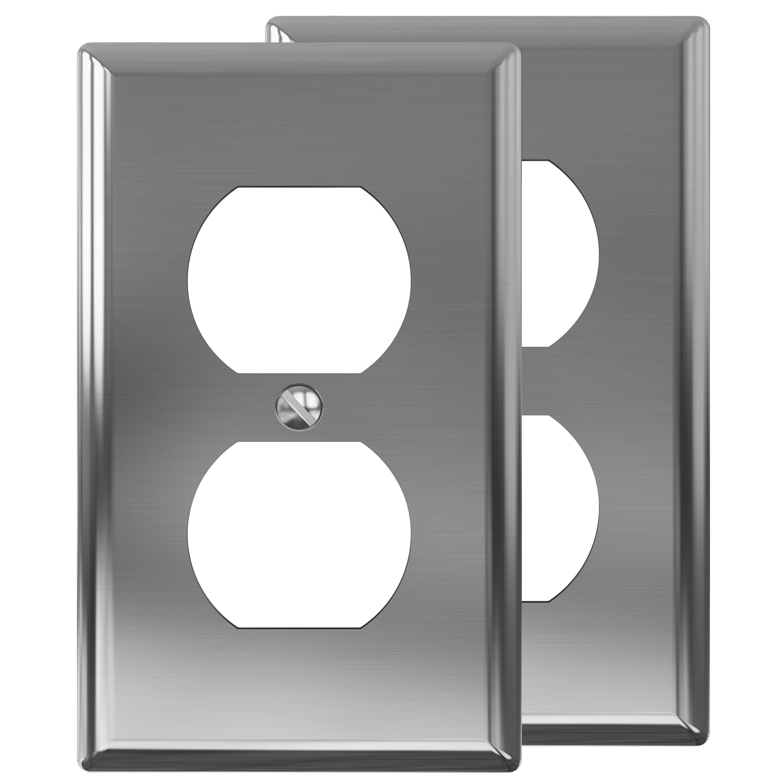 Photo 1 of ELEGRP Duplex Receptacle Stainless Steel Outlet Covers, 1-Gang Metal Wall Plates, Standard Size Wall Outlet Cover, Dual Outlet Faceplates Covers, ETL Listed, Color-matched Screws Included, 2 Pack