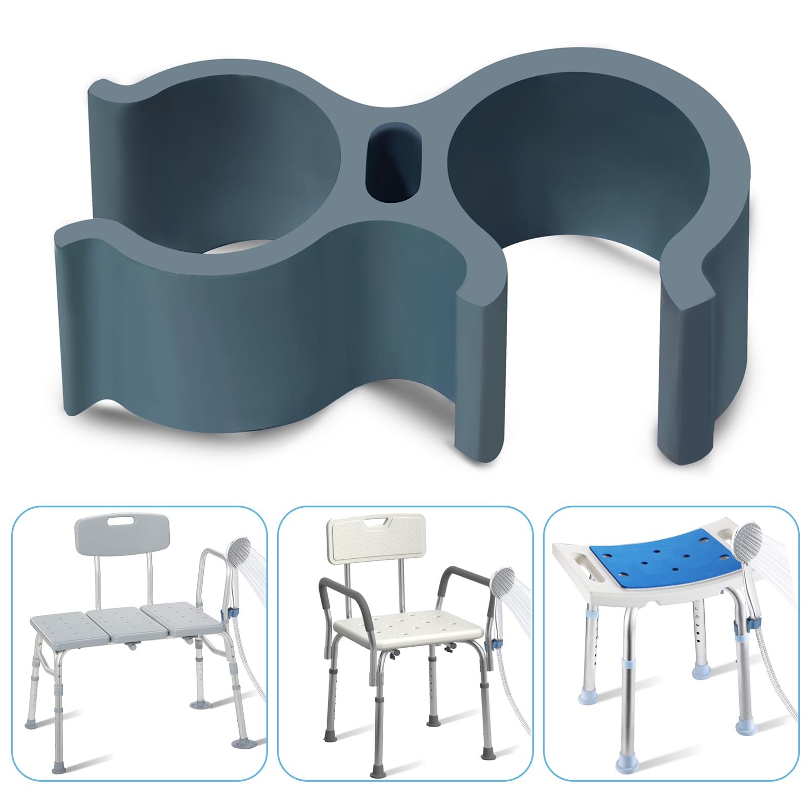 Photo 1 of Aliseniors Shower Head Holder Attachment for Shower Chair, Hand Shower Holder Fit for Bath Seat, Transfer Bench, Bath Stool, Shower Commode, Universal Fit, Shower Aids, Shower Accessories, Blue