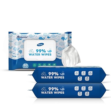 Dignity 99% Water Wipes Enriched with Aloe Vera and Vitamin E, 150x200 mm, 80 Wipes/Pack