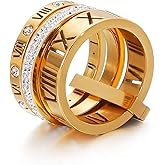 Jarlinwel Stainless Steel CZ Zirconia Roman Numeral Ring For Women Stacking Thumb 3 in 1 Spinner Rings
