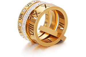 Stainless Steel CZ Zirconia Roman Numeral Ring For Women 3 in 1 Spinner Rings