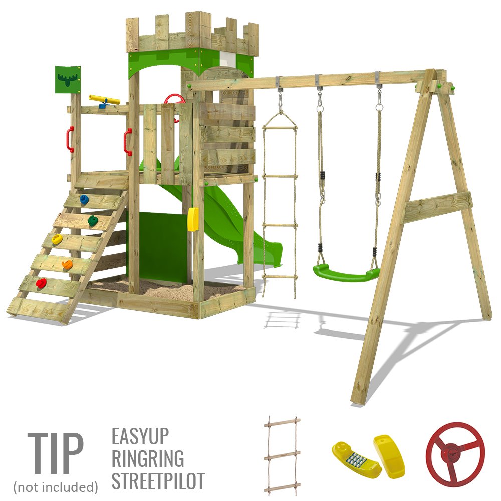 FATMOOSE Parco gioco BoldBaron Boost XXL Torre fortezza gioco FATMOOSE Parco gioco BoldBaron Boost XXL Torre fortezza gioco bambini con altalena scivolo grande sabbiera e piattaforma Amazon Giochi e giocattoli