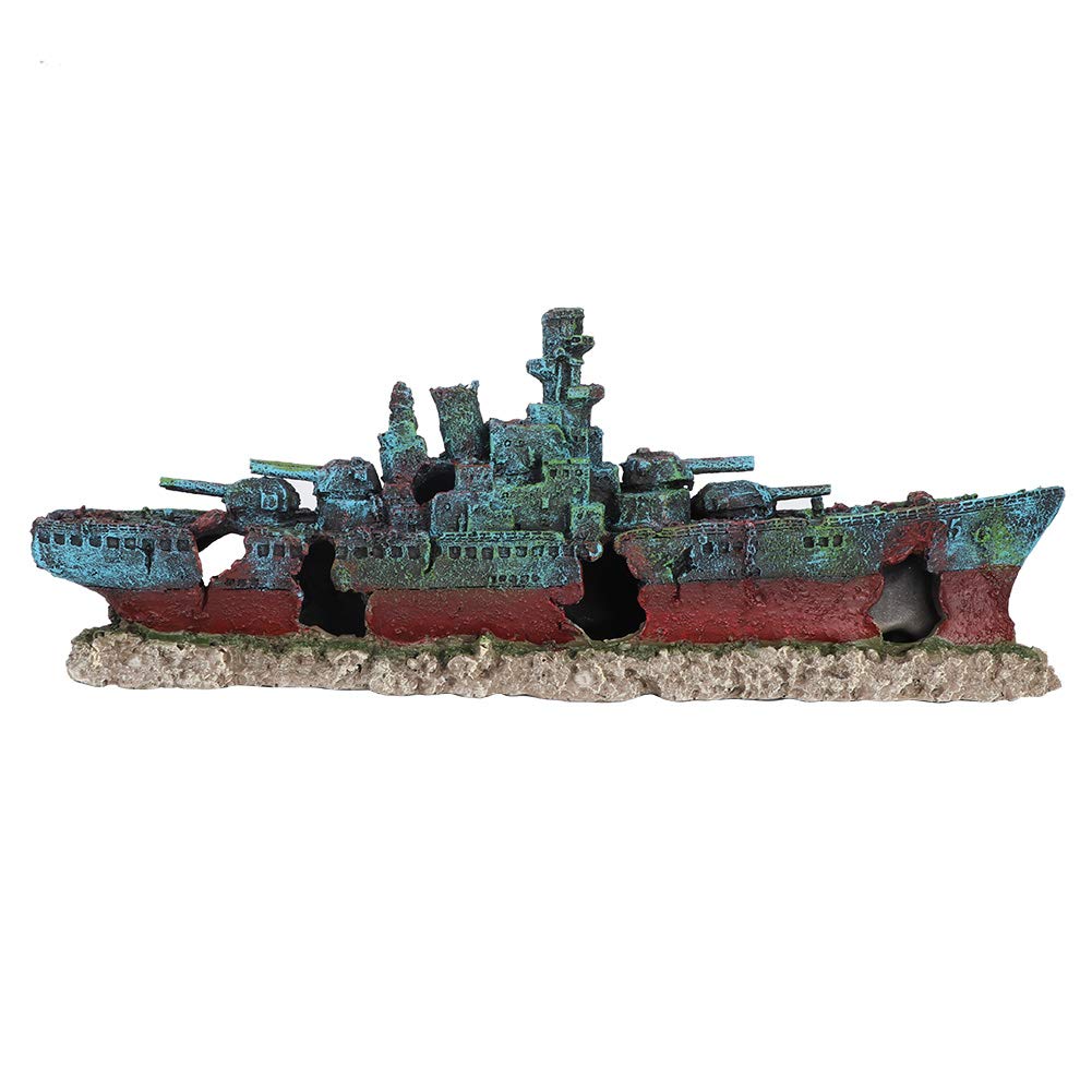 Aquarium Decorations Wreck Boat, Resin Sunk Battleship Landscape Artificial Fish Tank Aquarium Ornament Cave Decoration
