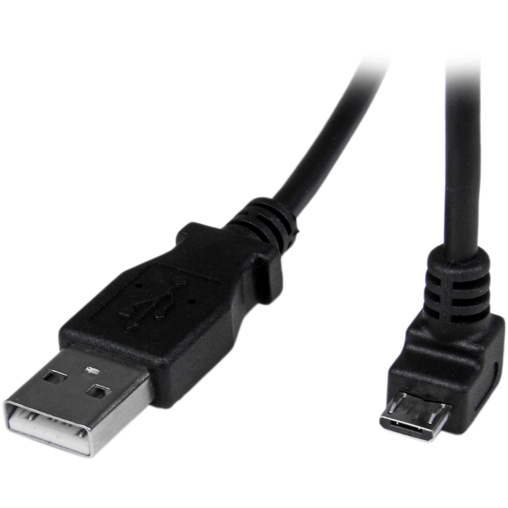 StarTech.com 2m Micro USB Cable Cord - A to Down Angle Micro B - Down Angled Micro USB Cable - 1x USB A (M), 1x USB Micro B (M) - Black (USBAUB2MD) — image 1