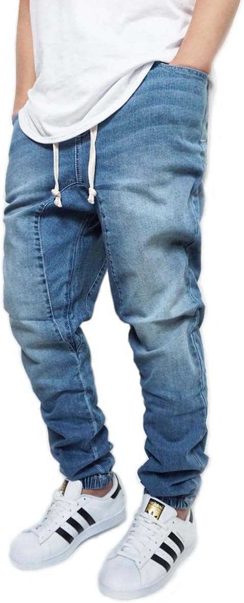 URBANJ Men's LT. Indigo Drop Crotch Denim Jogger Pants S-5XL