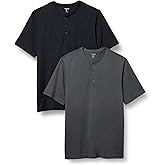 Amazon Essentials Henley Shirts for Men, Short Sleeve, Quick-Dry Jersey, Regular-Fit, 2-Pack