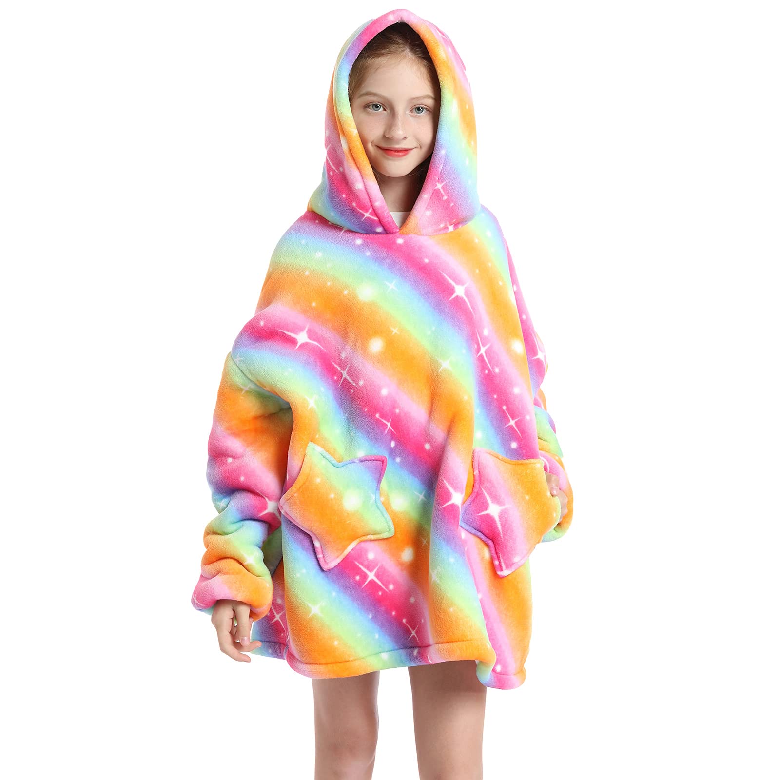 JOREAY Kids Oversized Blanket Hoodie, Sherpa Wearable Blanket Fluffy Giant Comfortable Hooded Sweatshirt for Children Teen