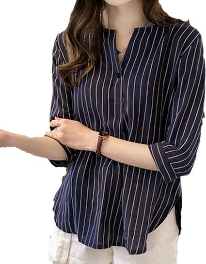 Amazon アルバフィカ レディース ストライプ シャツ ブラウス 七分袖 トップス シンプル ベーシック爽やか シャツ ブラウス 通販 Amazon アルバフィカ レディース ストライプ シャツ ブラウス 七分袖 トップス シンプル ベーシック爽やか シャツ ブラウス 通販
