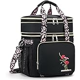 HSHRICH Insulated Lunch Bag for Women/Men, Dual Compartment Waterproof Reusable Large Lunch Box for Adlut Wide-Open Tote Cooler Bag For Working Picnic Hiking (16L, Black-Flowers)