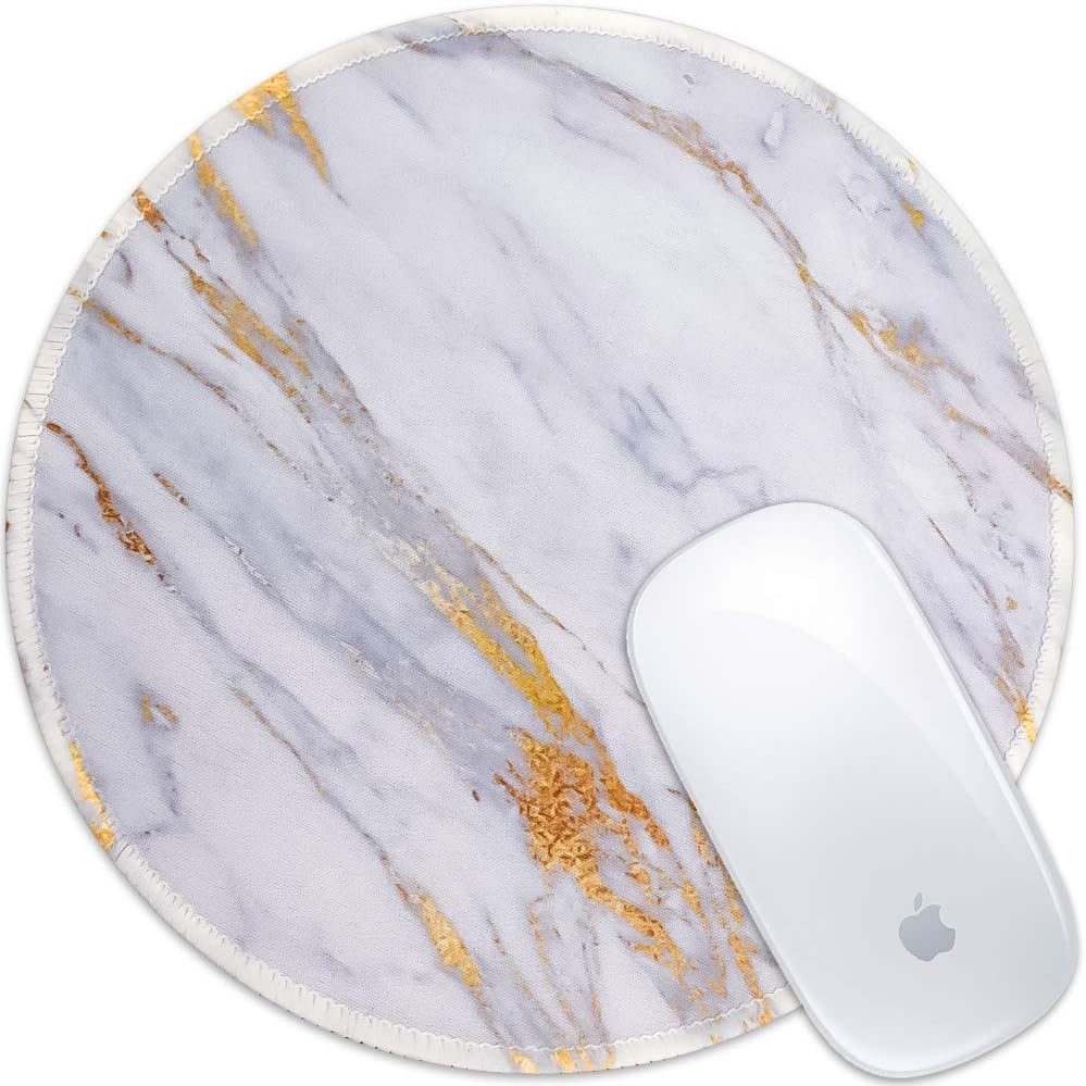 Marphe Mouse Pad White Gold Marble Design Mousepad Stitch Edge Non-Slip Rubber Gaming Mouse Pad Round Mouse Pads for Computers Laptop