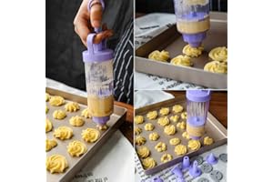 Cookie Press Gun, Cookie Maker Kit, with 10 Flower Pieces and 8 Cake Decorating Tips and Tubes for DIY Cake Biscuit Maker Dec