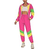 UOUA Women's Color Block 2 Piece 80s 90s Outfits Long Sleeve Windbreaker Jacket Tracksuit Set