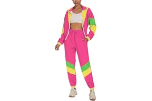 UOUA Women's Color Block 2 Piece 80s 90s Outfits Long Sleeve Windbreaker Jacket Tracksuit Set