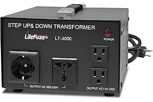 LiteFuze LT Series 3000 Watt Voltage Converter Transformer Step Up/Down - 110v to 220v / 220v to 110v Power Converter - Fully Grounded Cord - Universal Socket, CE Certified